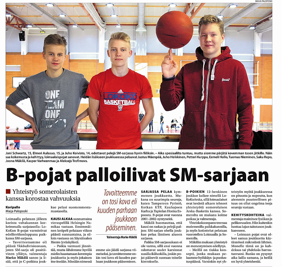 B-pojat palloilivat SM-sarjaan – Loimaan Lehti 13.10.